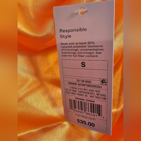 Wild Fable Women's Orange Satin Side Ruched Smocked Bodycon Mini Dress NWT Small - Picture 7 of 7